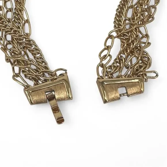 Crown Trifari Multi Strand Chain Statement Necklace Gold Tone 5 Chains Vintage - Picture 4 of 10